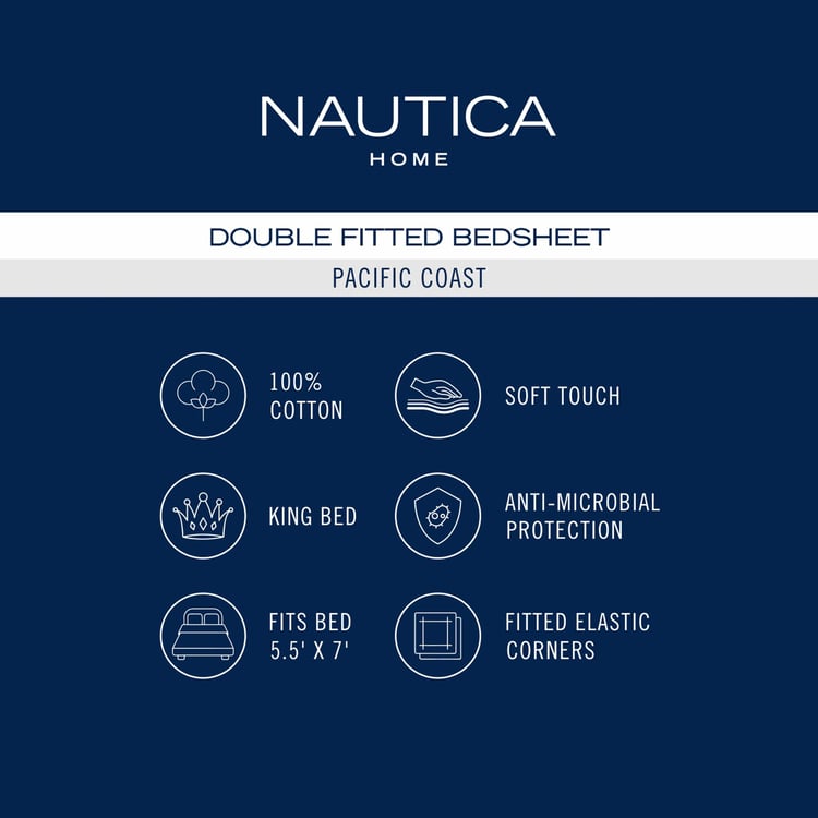 NAUTICA Pacific Coast Cotton 160TC Checked 3Pcs King Fitted Bedsheet Set