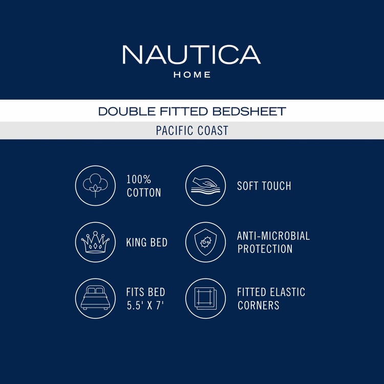 NAUTICA Pacific Coast Cotton 160TC Striped 3Pcs King Fitted Bedsheet Set