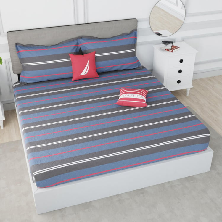 NAUTICA Hampton Cotton 210TC Striped 3Pcs King Bedsheet Set