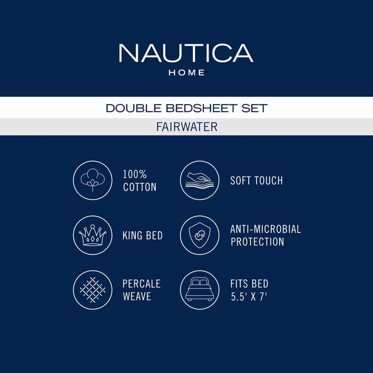 NAUTICA Fairwater Cotton 160TC Striped 3Pcs King Bedsheet Set
