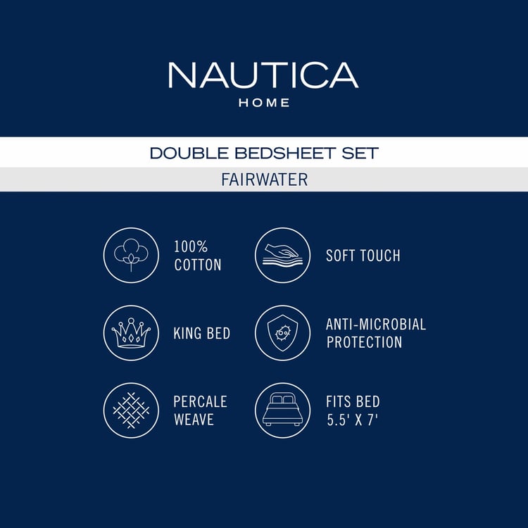 NAUTICA Fairwater Cotton 160TC Printed 3Pcs King Bedsheet Set