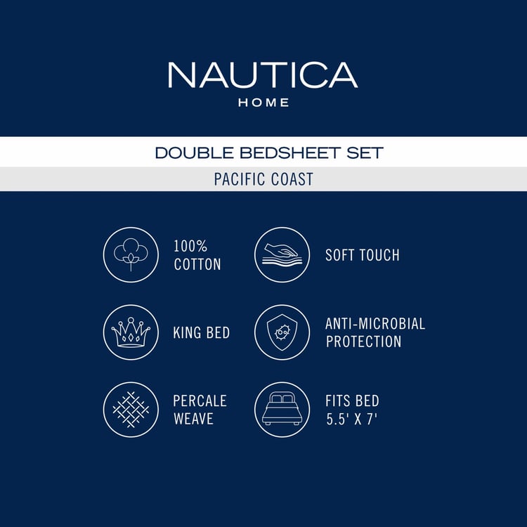 NAUTICA Pacific Coast Cotton 160TC Checked 3Pcs King Bedsheet Set