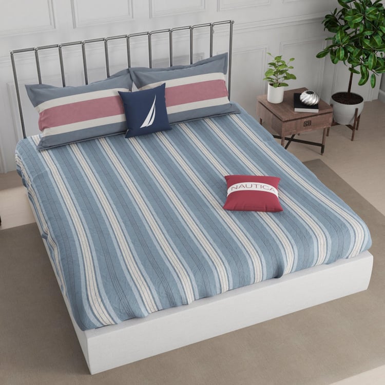 NAUTICA West Port Cotton 250TC Striped 3Pcs King Bedsheet Set
