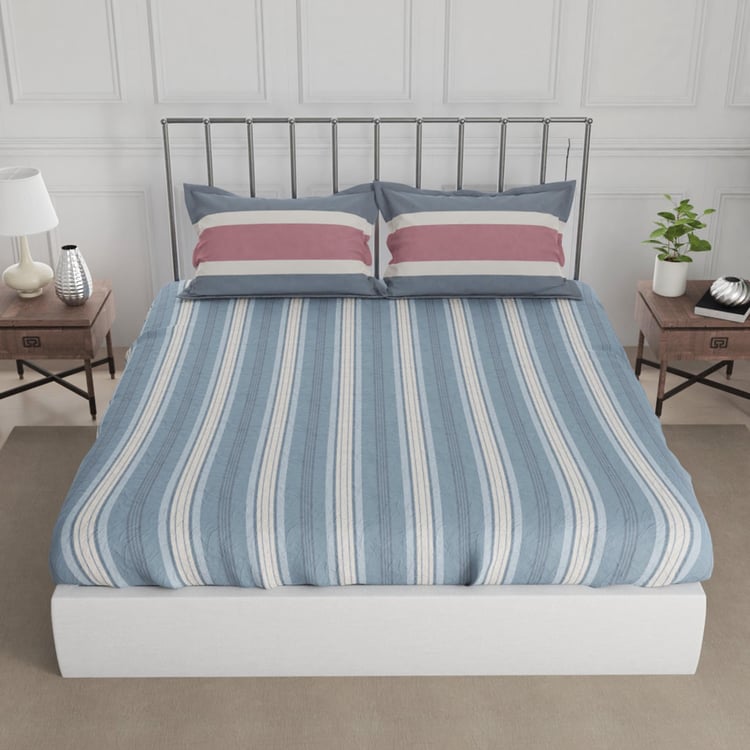 NAUTICA West Port Cotton 250TC Striped 3Pcs King Bedsheet Set