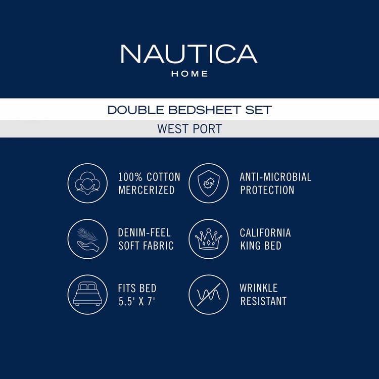 NAUTICA West Port Cotton 250TC Striped 3Pcs King Bedsheet Set
