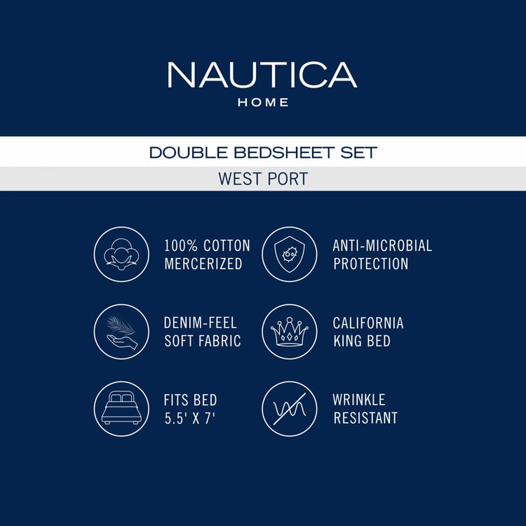 NAUTICA West Port Cotton 250TC Printed  3Pcs King Bedsheet Set