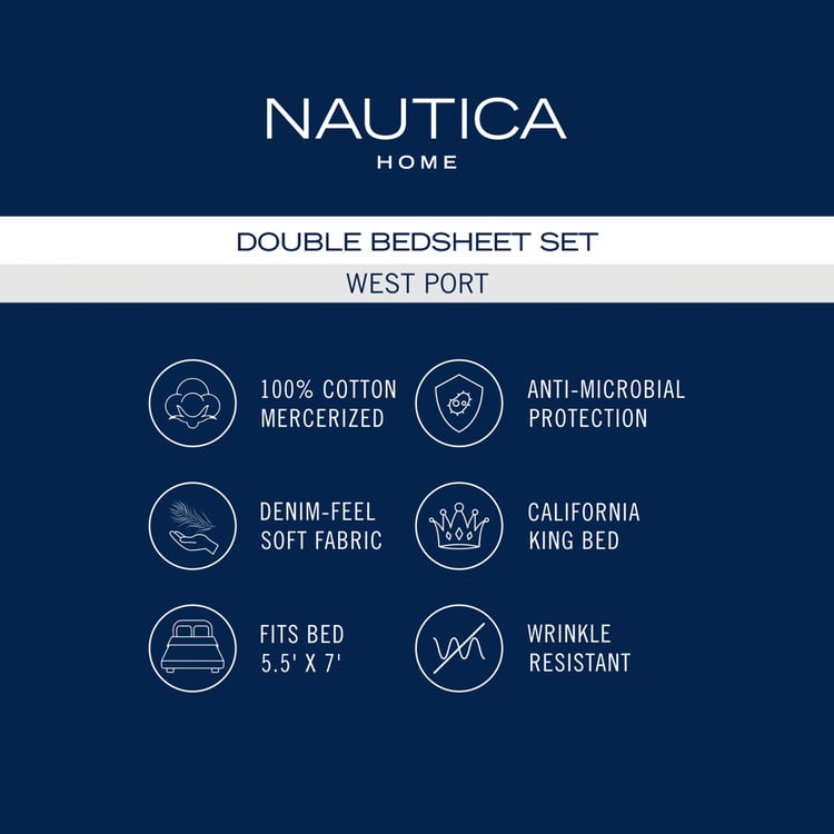 NAUTICA West Port Cotton 250TC Printed 3Pcs King Bedsheet Set