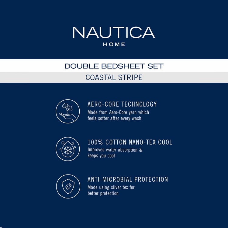 NAUTICA Coastal Stripe Cotton 500TC 3Pcs Super King Bedsheet Set