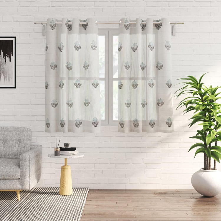 Chanderi Set of 2 Embroidered Sheer Window Curtains