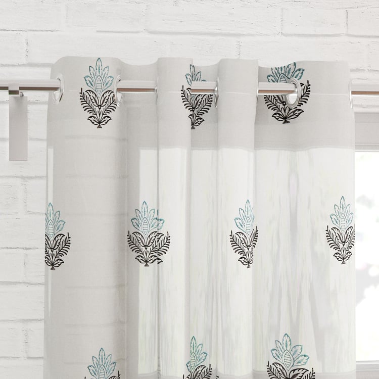 Chanderi Set of 2 Embroidered Sheer Window Curtains