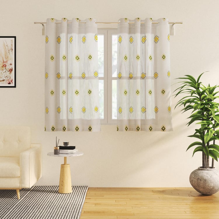 Chanderi Set of 2 Embroidered Sheer Window Curtains