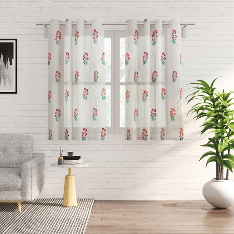 Chanderi Set of 2 Embroidered Sheer Window Curtains