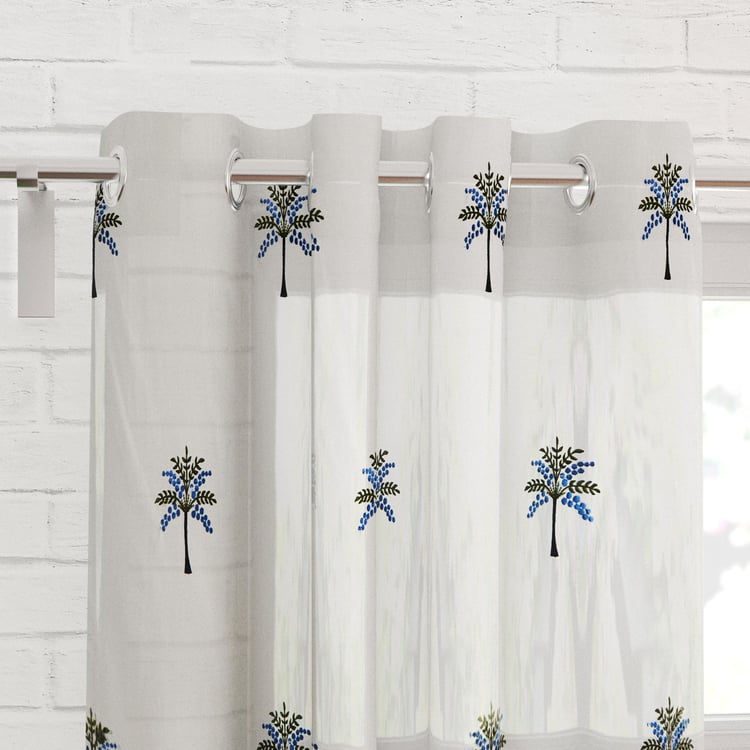 Chanderi Set of 2 Embroidered Sheer Door Curtains