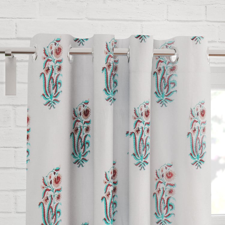 Chanderi Set of 2 Printed Sheer Door Curtains