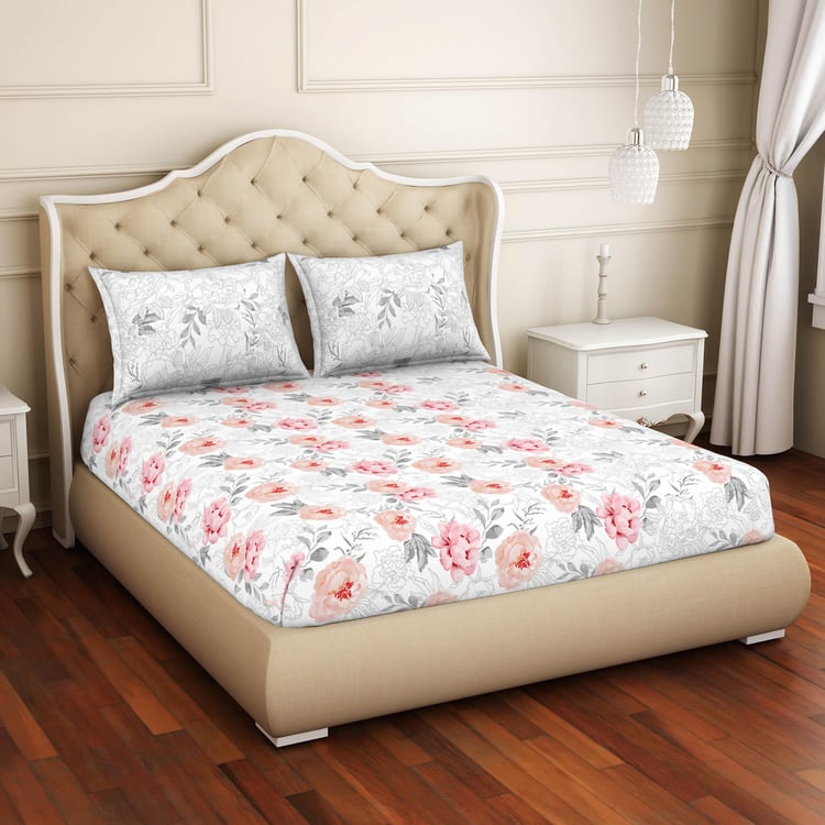 SPACES Adonia Cotton 144TC Printed 3Pcs Queen Bedsheet Set