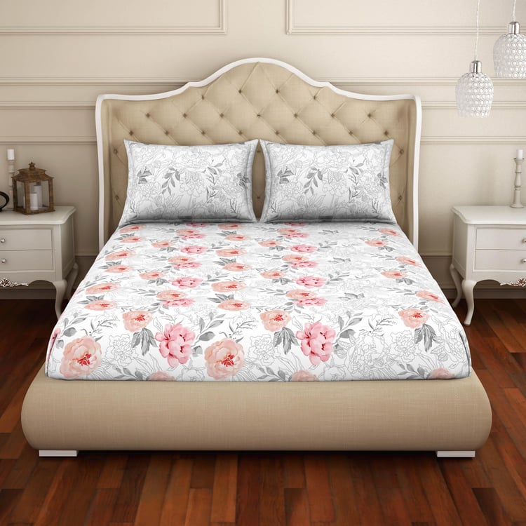SPACES Adonia Cotton 144TC Printed 3Pcs Queen Bedsheet Set