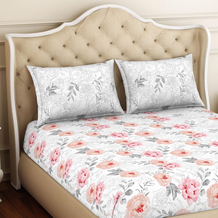 SPACES Adonia Cotton 144TC Printed 3Pcs Queen Bedsheet Set