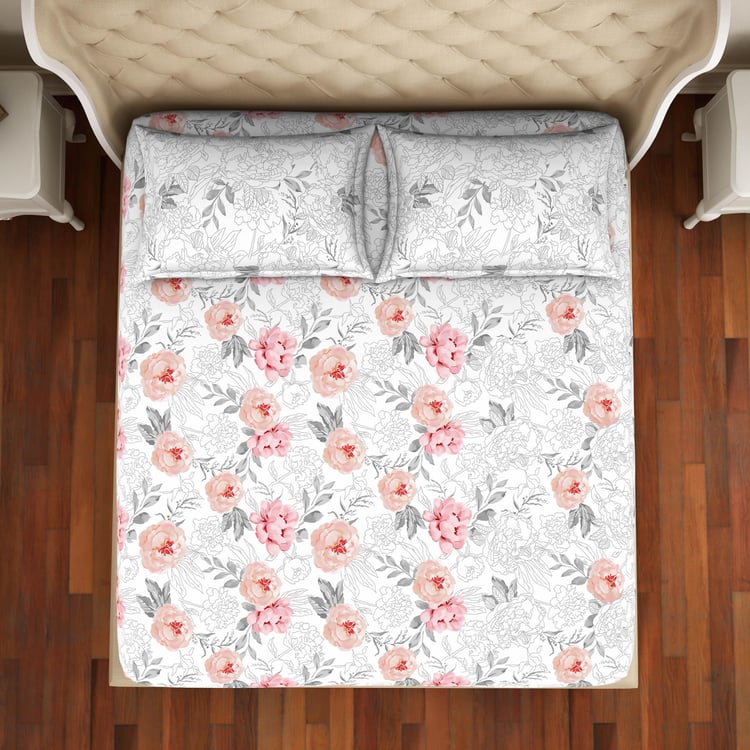 SPACES Adonia Cotton 144TC Printed 3Pcs Queen Bedsheet Set