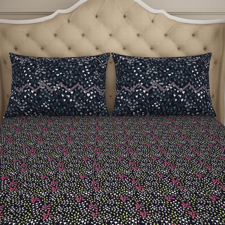 SPACES Adonia Cotton 144TC Printed 3 Pcs Super King Bedsheet Set