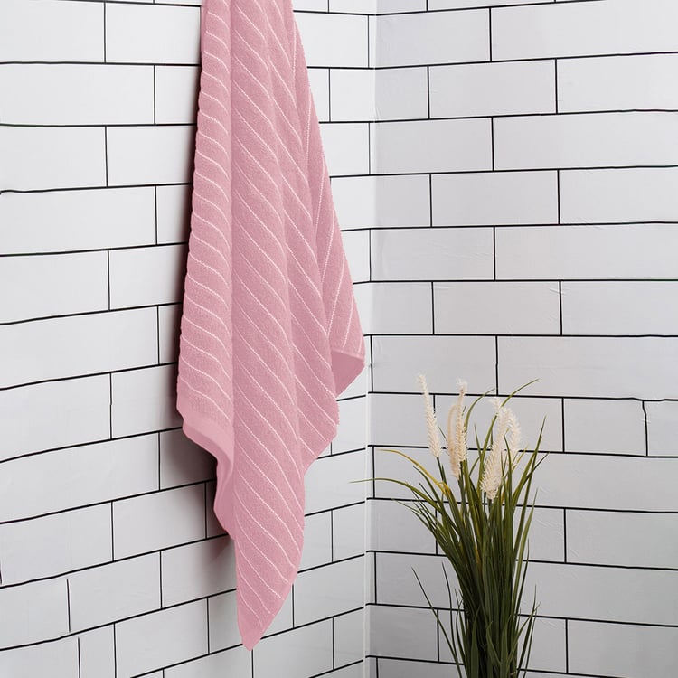 WELSPUN 2-In-1 Cotton Striped Bath Towel - 150x70cm