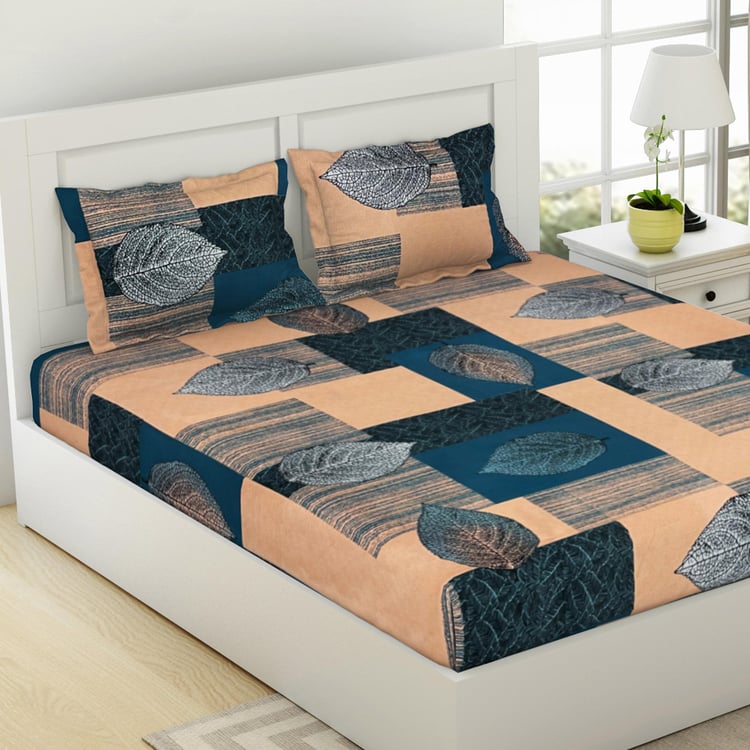 WELSPUN Shimmer Cotton Nature Printed 3Pcs Queen Bedsheet Set