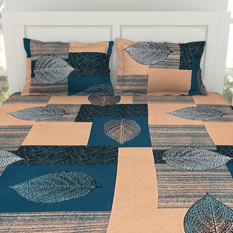 WELSPUN Shimmer Cotton Nature Printed 3Pcs Queen Bedsheet Set