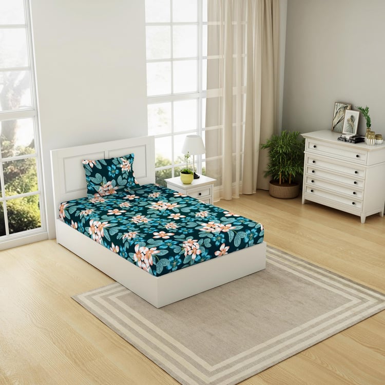 WELSPUN Shimmer Cotton Floral Printed 2Pcs Single Bedsheet Set