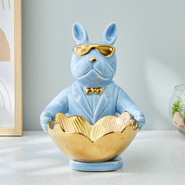 Souvenir Ceramic Dog with Bowl Figurine