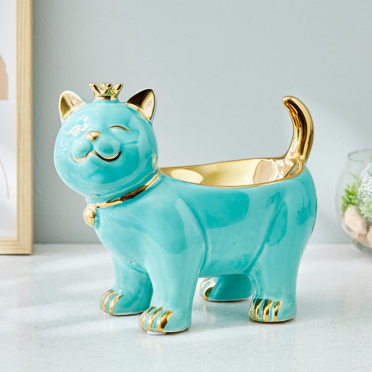 Souvenir Ceramic Cat Figurine with Bowl