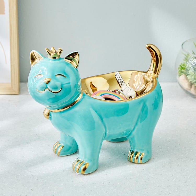 Souvenir Ceramic Cat Figurine with Bowl