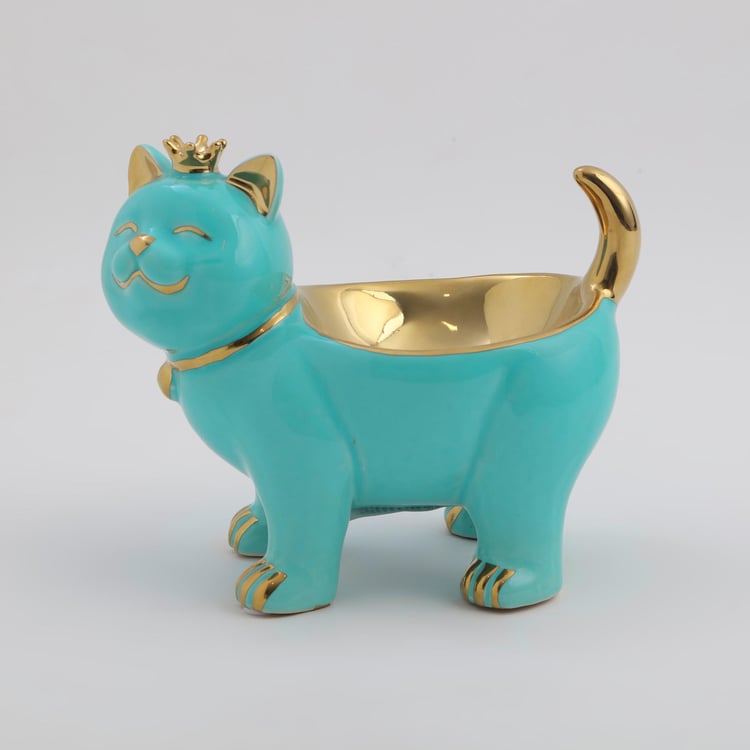Souvenir Ceramic Cat Figurine with Bowl