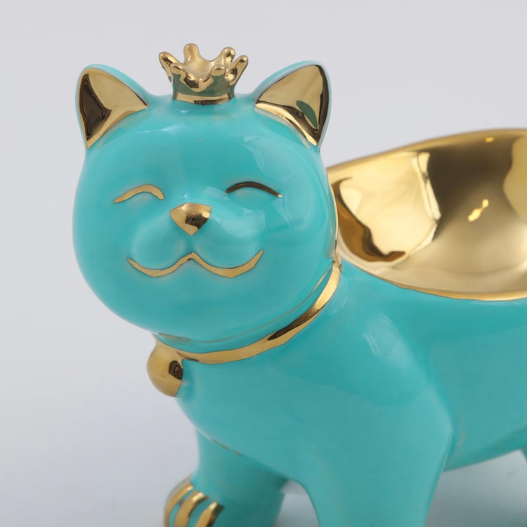 Souvenir Ceramic Cat Figurine with Bowl