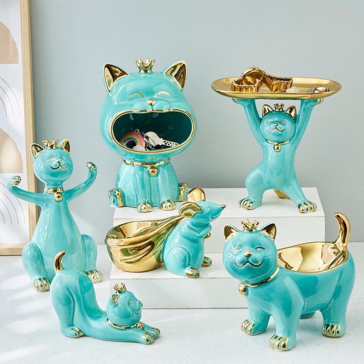 Souvenir Ceramic Cat Figurine with Platter