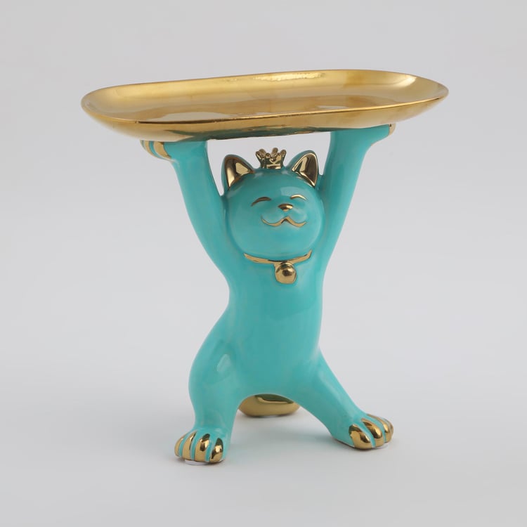 Souvenir Ceramic Cat Figurine with Platter