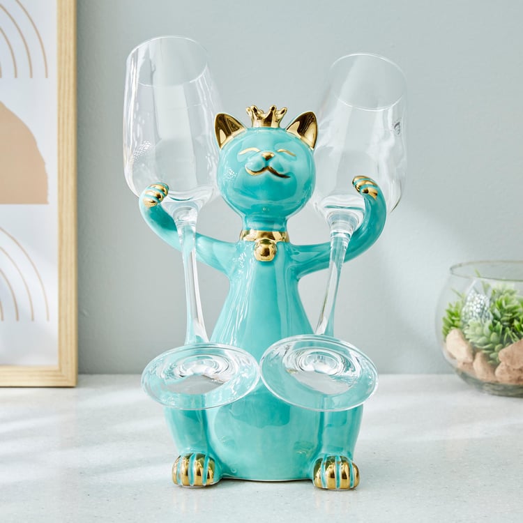 Souvenir Ceramic Champagne Flute Holder Cat Figurine