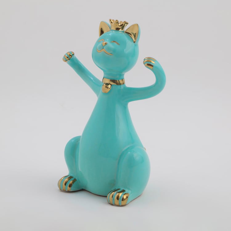 Souvenir Ceramic Champagne Flute Holder Cat Figurine