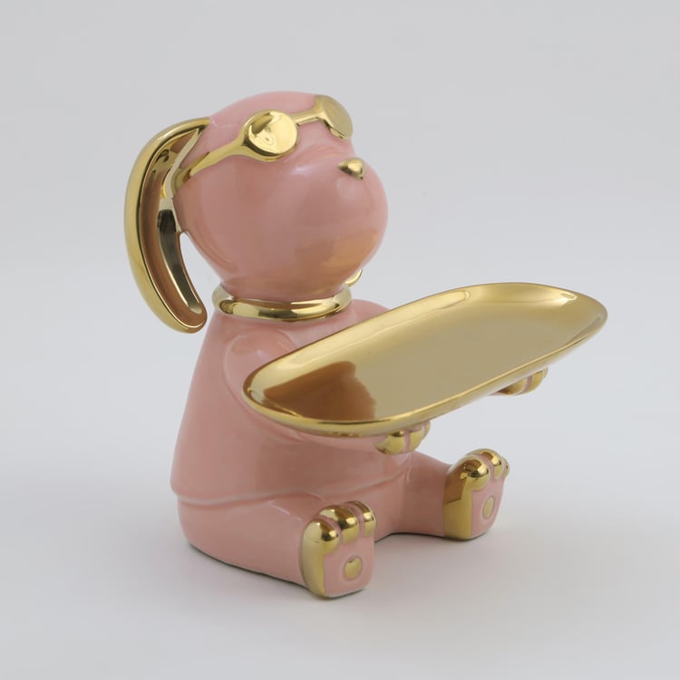 Souvenir Ceramic Dog Figurine with Platter
