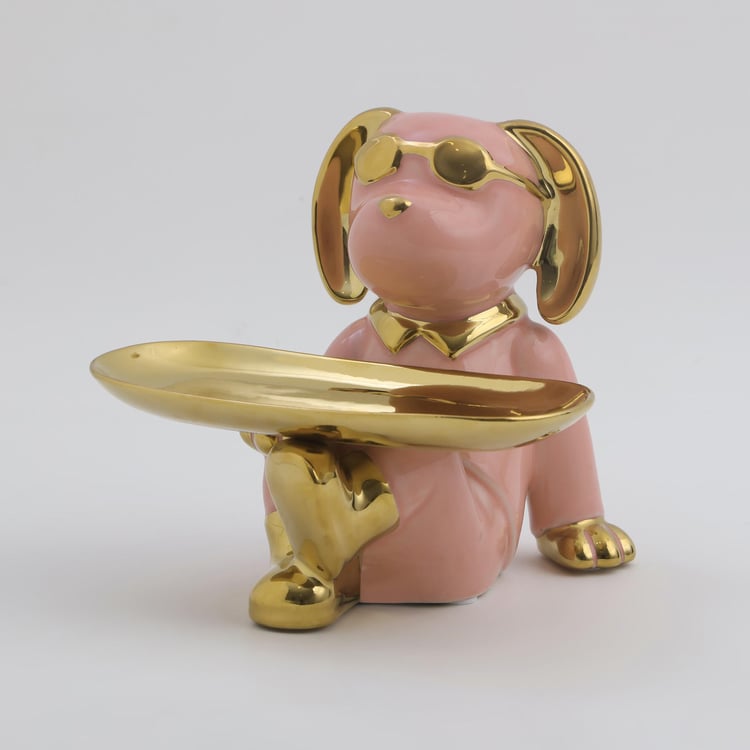 Souvenir Ceramic Dog Figurine with Platter
