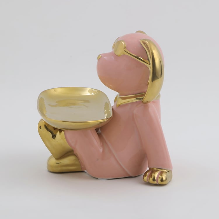 Souvenir Ceramic Dog Figurine with Platter