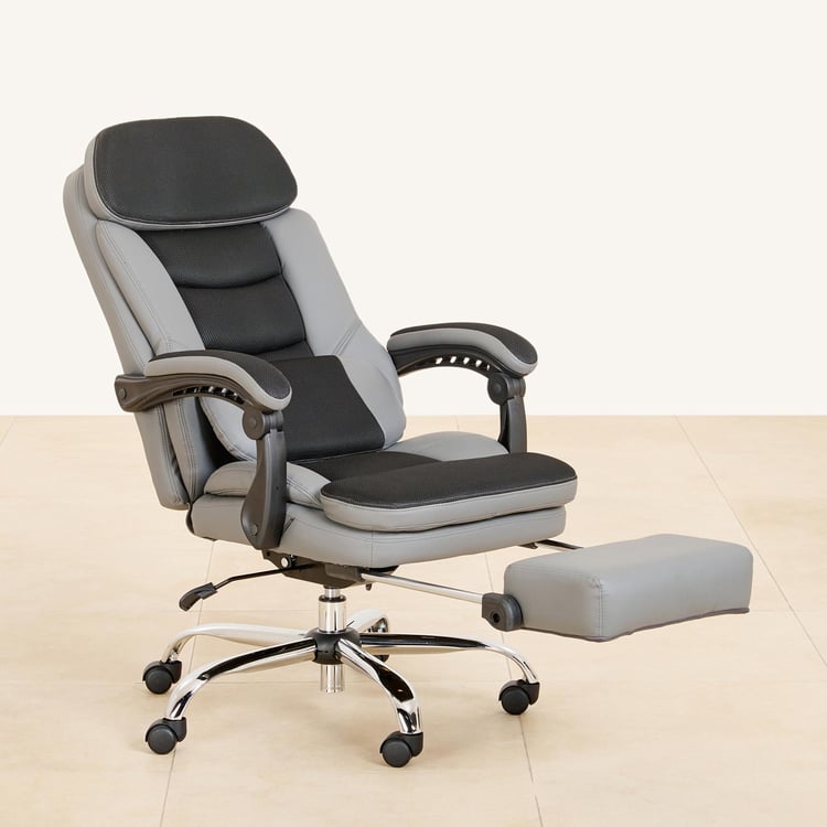 Galileo Faux Leather Gaming Chair with Leg Support - Black