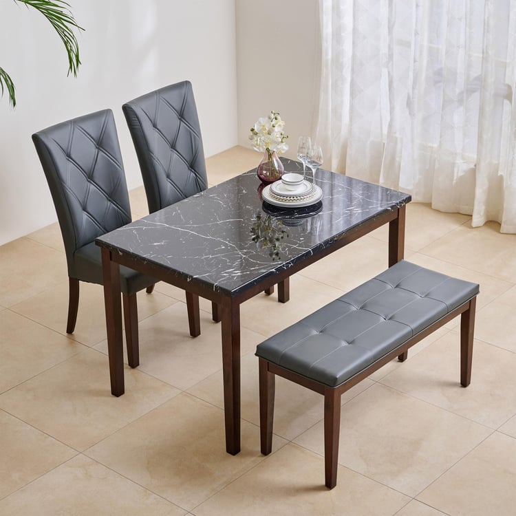 Jasper Faux Marble Top 4-Seater Dining Set with Chairs and Bench - Black