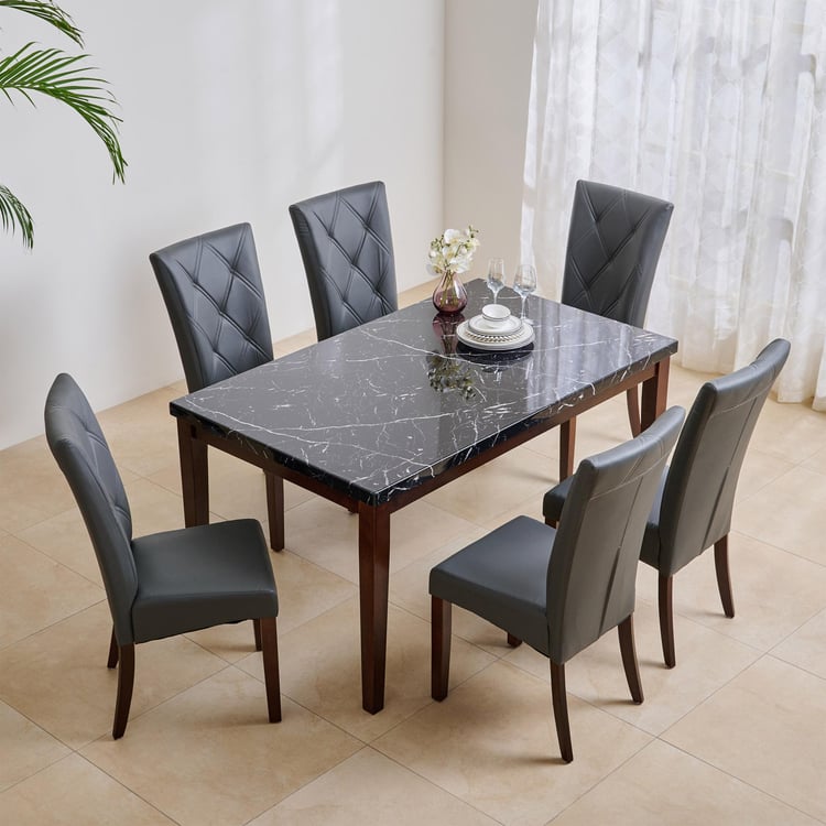 Jasper Faux Marble Top 6-Seater Dining Set with Chairs - Grey