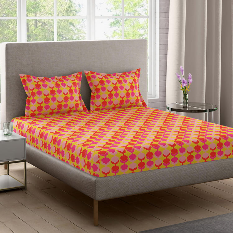 BICHAUNA Amelia Cotton 120TC Printed 3Pcs Queen Bedsheet Set