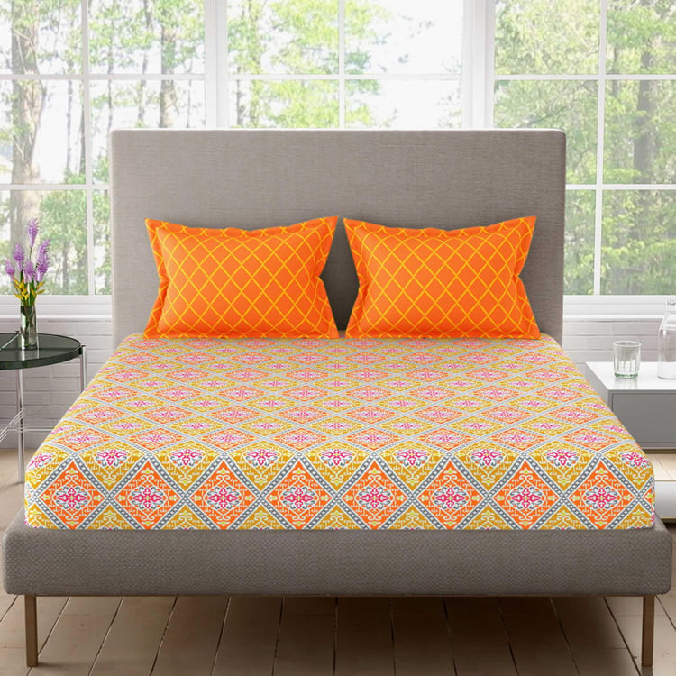 BICHAUNA Malhaar Cotton 120TC Printed 3Pcs Queen Bedsheet Set