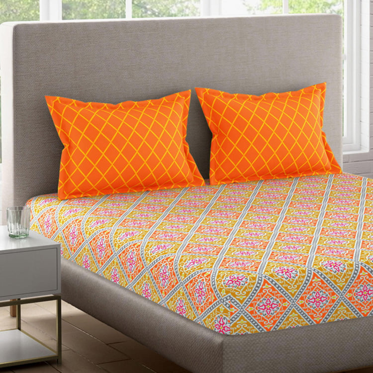 BICHAUNA Malhaar Cotton 120TC Printed 3Pcs Queen Bedsheet Set