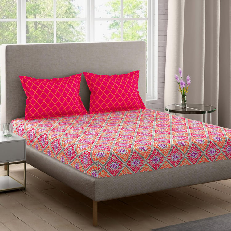 BICHAUNA Malhaar Cotton 120TC Printed 3Pcs Queen Bedsheet Set