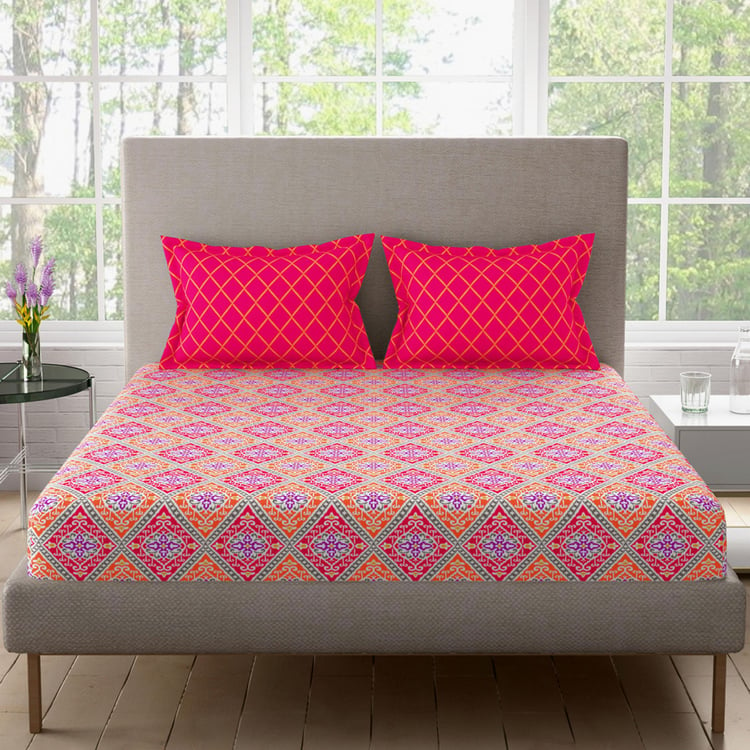 BICHAUNA Malhaar Cotton 120TC Printed 3Pcs Queen Bedsheet Set