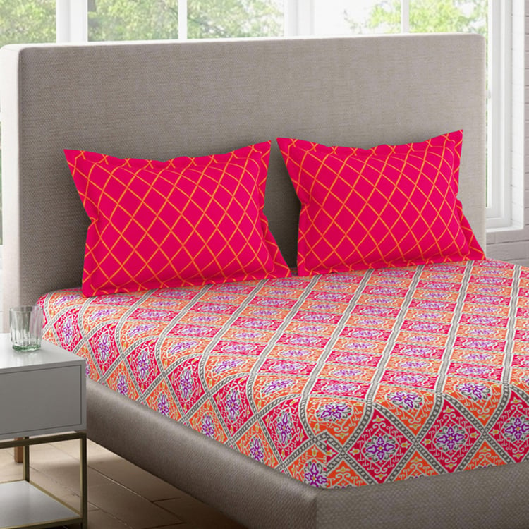 BICHAUNA Malhaar Cotton 120TC Printed 3Pcs Queen Bedsheet Set