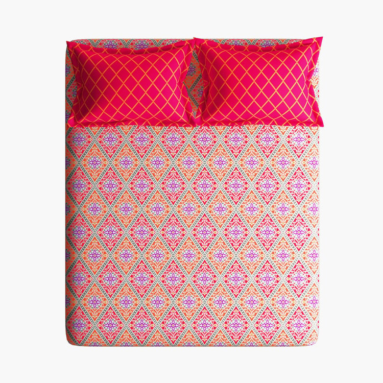 BICHAUNA Malhaar Cotton 120TC Printed 3Pcs Queen Bedsheet Set