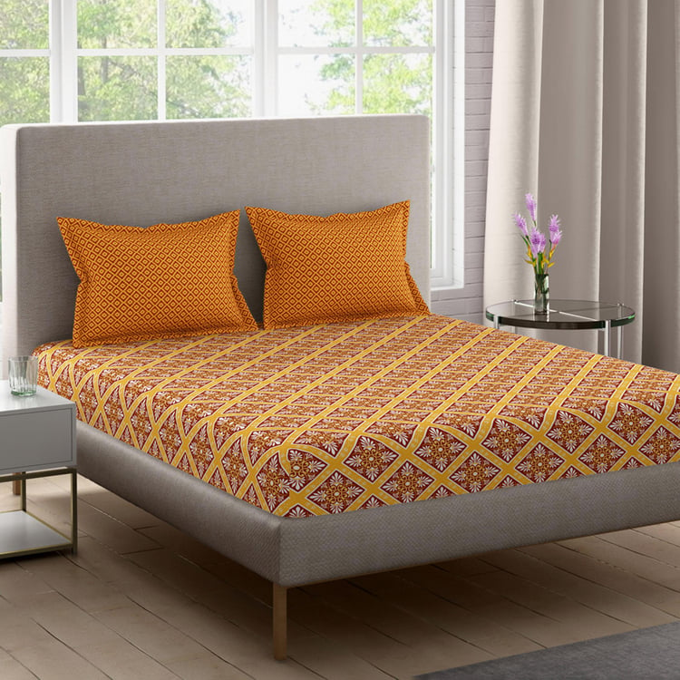 BICHAUNA Malhaar Cotton 120TC Printed 3Pcs Queen Bedsheet Set